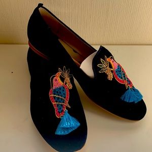 Boden Gabriella Embellished Loafers - navy Velvet Bird.